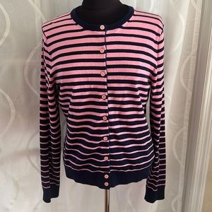 Lilly Pulitzer Pink & Navy Button Down Cardigan, Size Medium